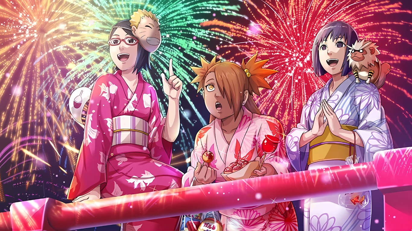 Sarada, Chocho e Sumire - Card Oficial Ano Novo